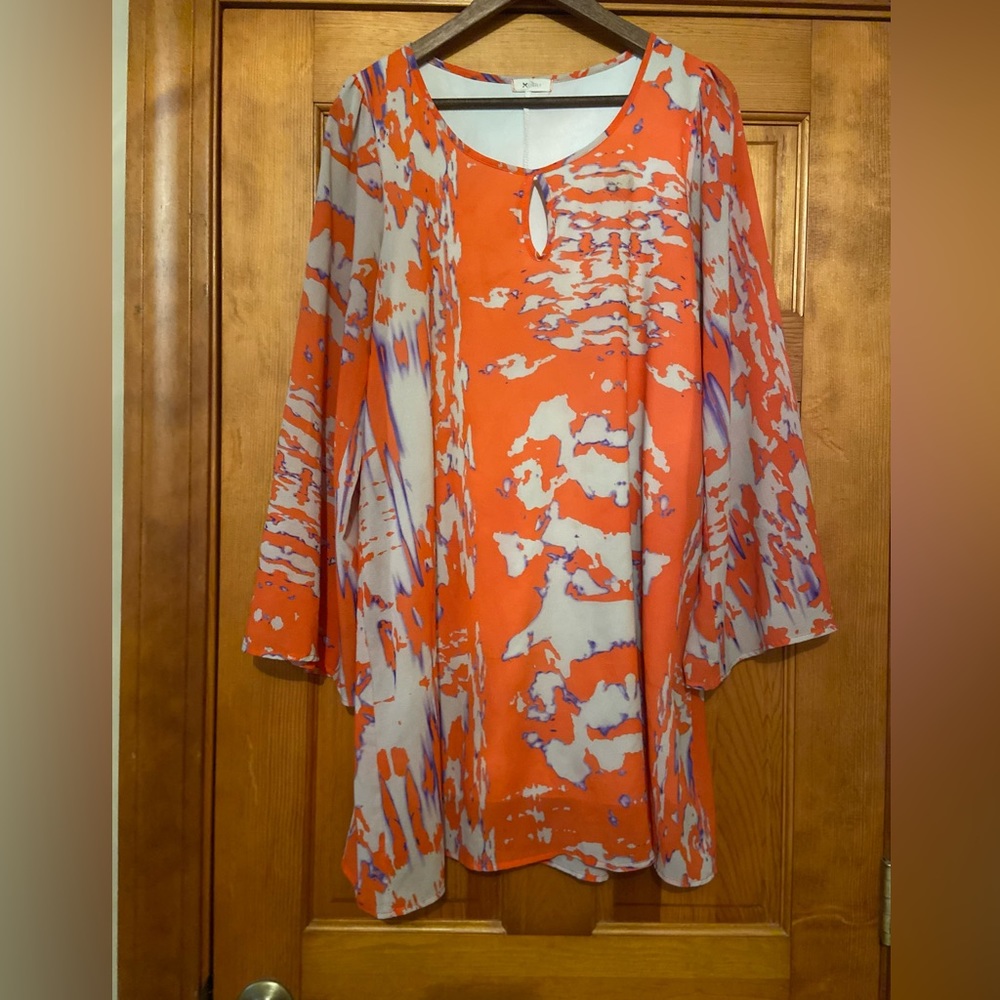 Everly Orange and White Bell Sleeved Dress (Clemson)